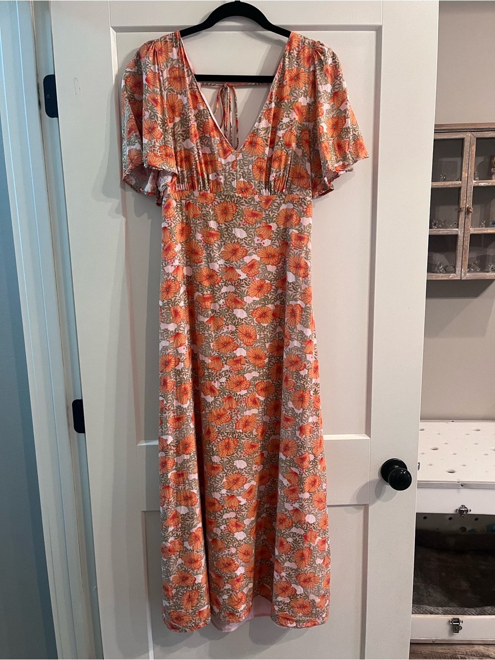 ModCloth Orange Floral V-Neck Maxi Dress